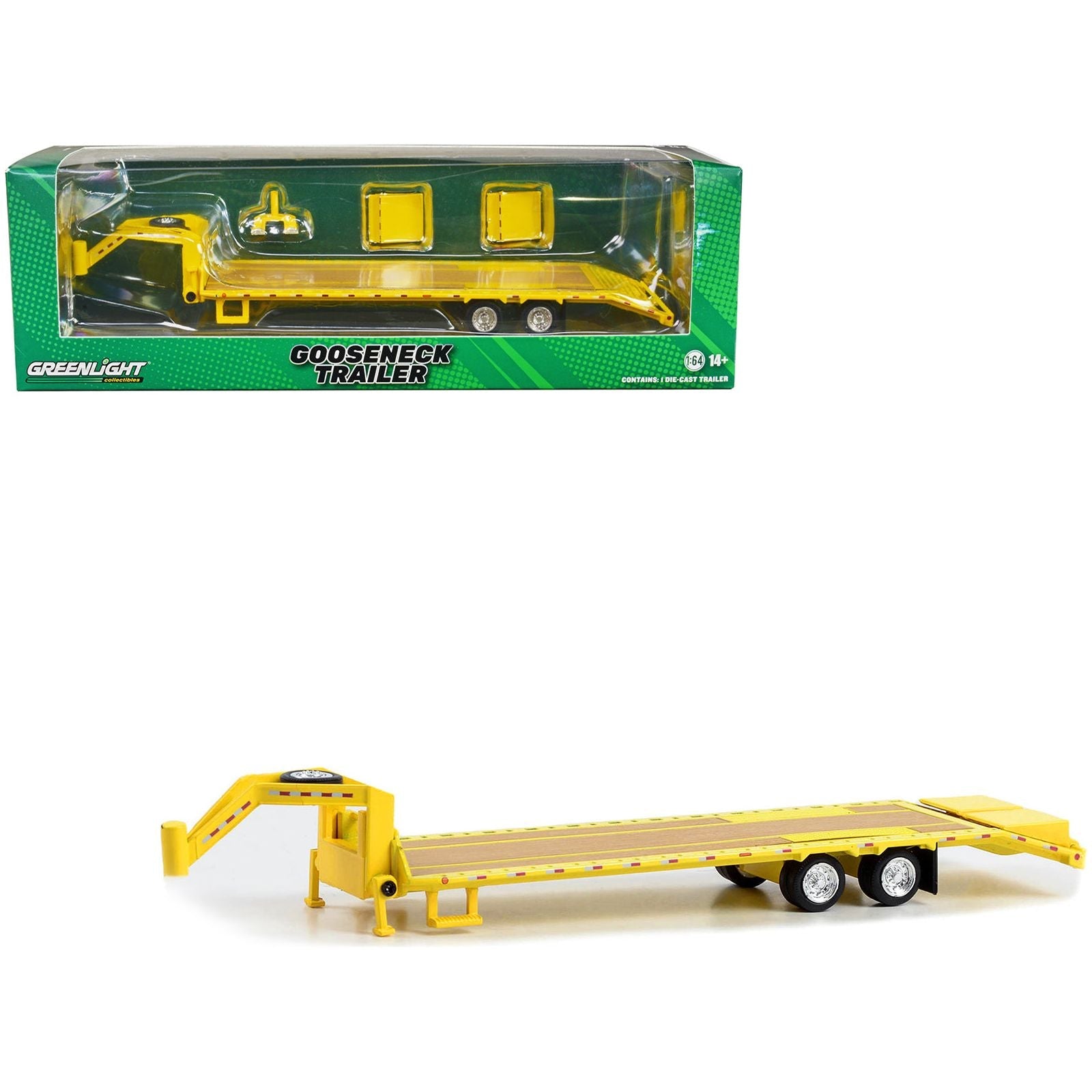 Gooseneck Trailer Yellow with Red and White Conspicuity Stripes "Hobby Exclusive" Series 1/64 Diecast Model Car by Greenlight - Greenlight - ModelCars.com
