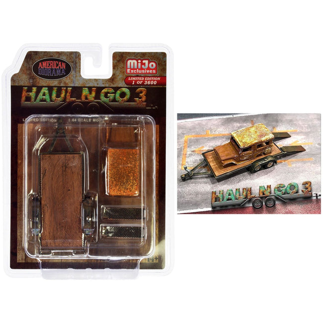 "Haul N Go 3" 4 piece Diecast Model Set (1 Flatbed Trailer 1 Abandoned Car 2 Ramps) Limited Edition to 3600 pieces Worldwide for 1/64 scale models by American Diorama - American Diorama - ModelCars.com
