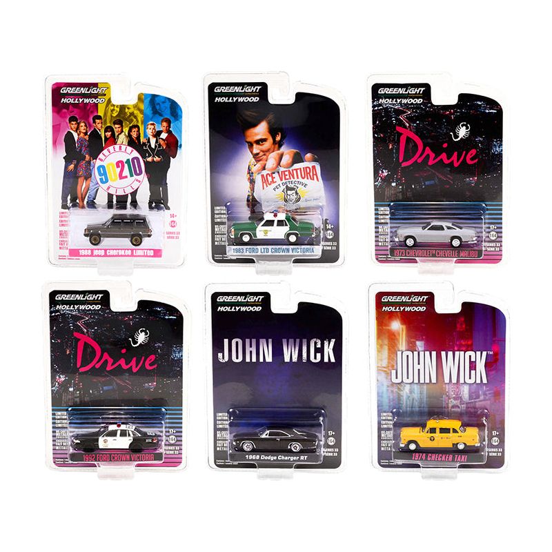 "Hollywood Series" Set of 6 pieces Release 33 1/64 Diecast Model Cars by Greenlight-Greenlight-ModelCars.com