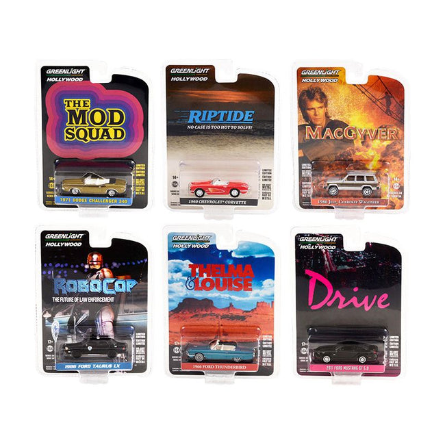 "Hollywood Series" Set of 6 pieces Release 34 1/64 Diecast Model Cars by Greenlight-Greenlight-ModelCars.com