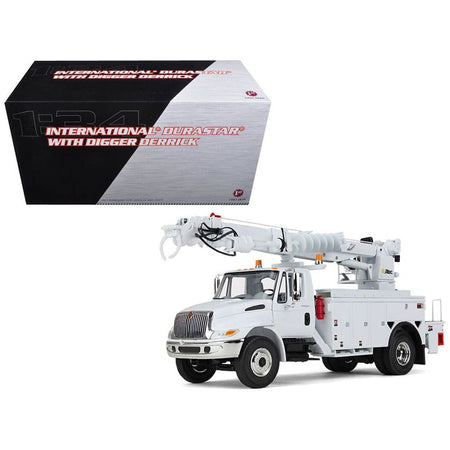 International DuraStar Truck with Digger Derrick Body "Altec" White 1/34 Diecast Model by First Gear-First Gear-ModelCars.com