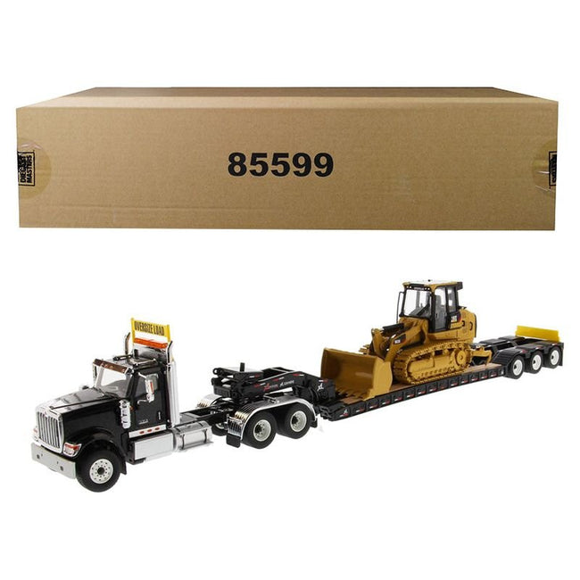 International HX520 Tandem Tractor Black with XL 120 Lowboy Trailer and CAT Caterpillar 963K Track Loader Set of 2 pieces 1/50 Diecast Models by Diecast Masters - Diecast Masters - ModelCars.com