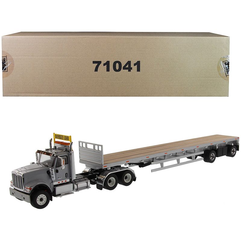 International HX520 Tandem Tractor Light Gray with 53' Flat Bed Trailer "Transport Series" 1/50 Diecast Model by Diecast Masters - Diecast Masters - ModelCars.com