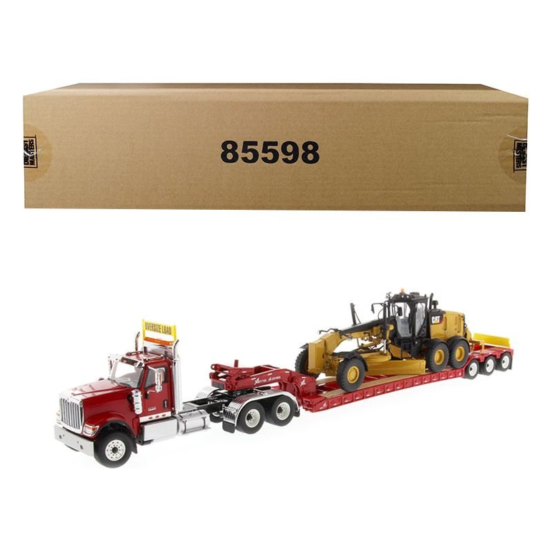 International HX520 Tandem Tractor Red with XL 120 Lowboy Trailer and CAT Caterpillar 12M3 Motor Grader Set of 2 pieces 1/50 Diecast Models by Diecast Masters - Diecast Masters - ModelCars.com