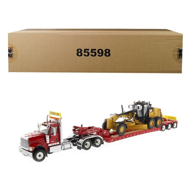 International HX520 Tandem Tractor Red with XL 120 Lowboy Trailer and CAT Caterpillar 12M3 Motor Grader Set of 2 pieces 1/50 Diecast Models by Diecast Masters-Diecast Masters-ModelCars.com