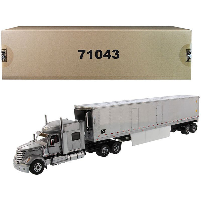 International LoneStar Sleeper Cab Silver with 53' Reefer Refrigerated Chrome Plated Van Trailer "Transport Series" 1/50 Diecast Model by Diecast Masters-Diecast Masters-ModelCars.com