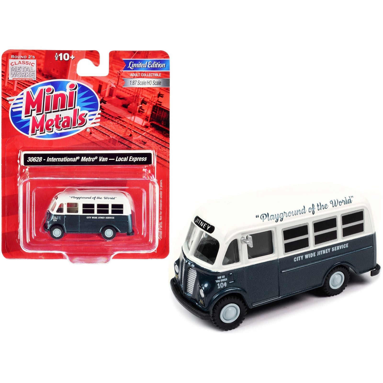 International Metro Van Dark Blue Metallic and White "City Wide Jitney Service" 1/87 (HO) Scale Model Car by Classic Metal Works - Classic Metal Works - ModelCars.com