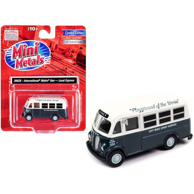 International Metro Van Dark Blue Metallic and White "City Wide Jitney Service" 1/87 (HO) Scale Model Car by Classic Metal Works - Classic Metal Works - ModelCars.com