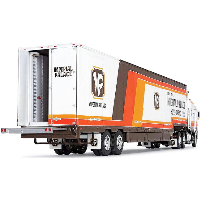 Kenworth K100 COE Aerodyne Sleeper Cab and Kentucky Moving Trailer White and Brown with Stripes "Visit Imperial Palace Hotel and Casino Las Vegas" "Fallen Flag" Series 1/64 Diecast Model by DCP/First Gear - First Gear - ModelCars.com