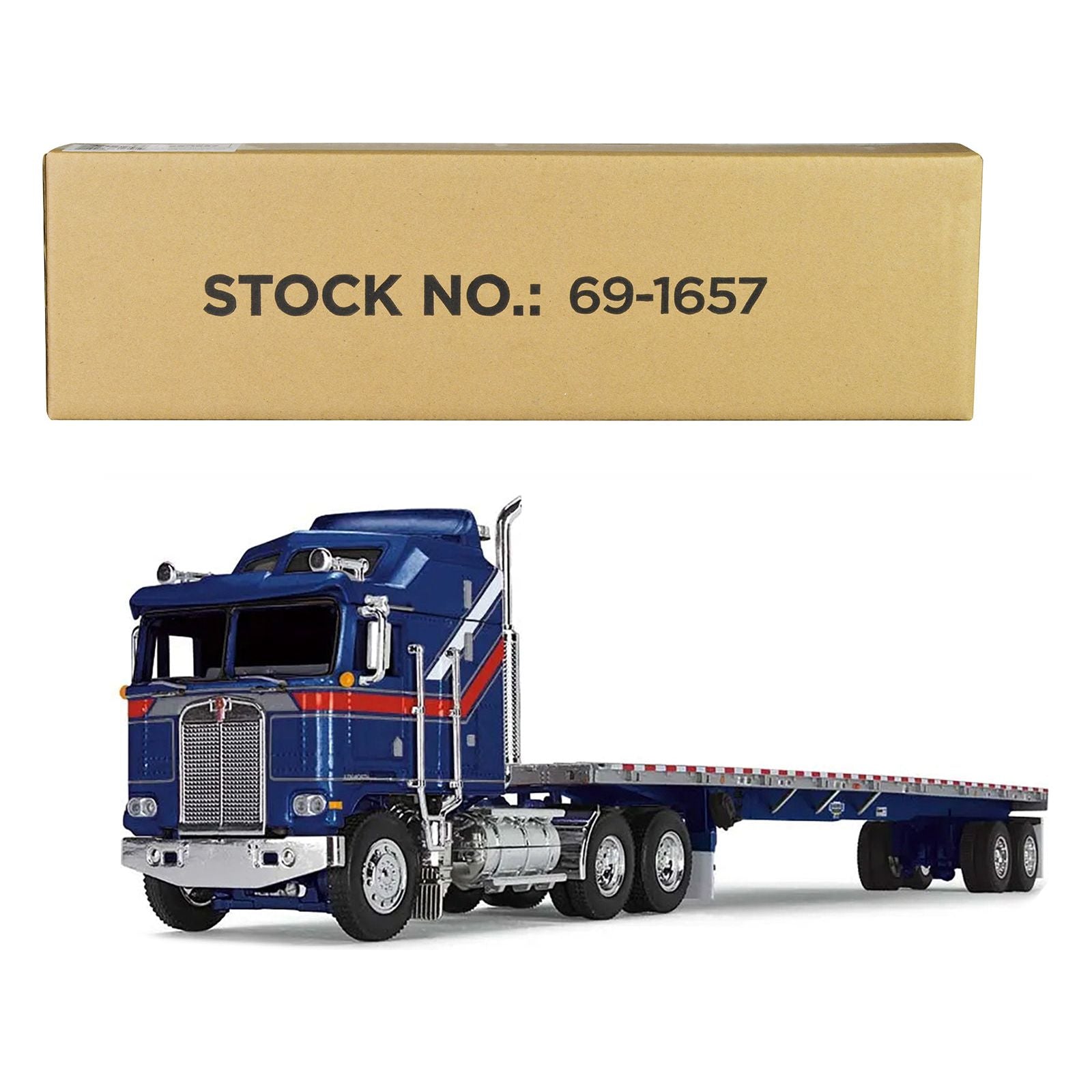 Kenworth K100 COE with Aerodyne Sleeper and 53' Wilson Roadbrute Flatbed Trailer Blue with Red Stripes "Liberty" 1/64 Diecast Model by DCP/First Gear - First Gear - ModelCars.com