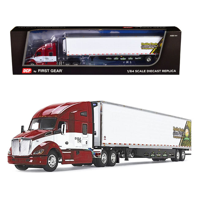 Kenworth T680 with 78" High - Roof Sleeper and 53' Ribbed Utility Refrigerated Trailer "Eagle Eye Produce" Red and White 1/64 Diecast Model by DCP/First Gear - First Gear - ModelCars.com