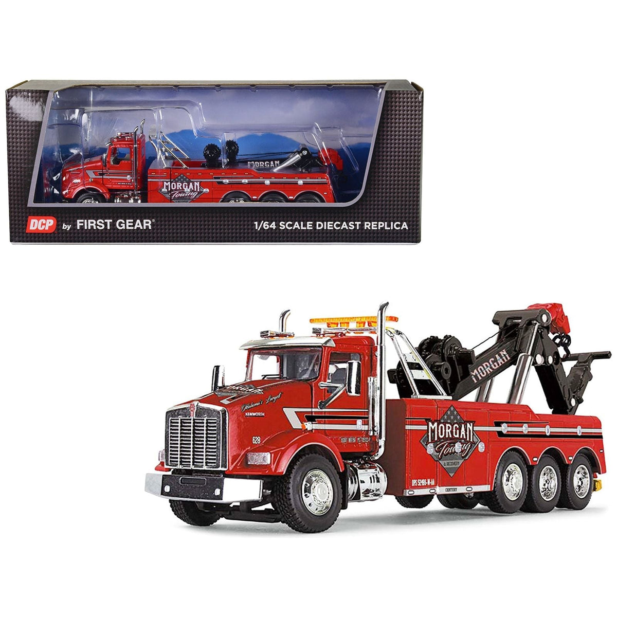 Kenworth T800 Day Cab Tow Truck with Miller Century 9055 Wrecker Red "Morgan Towing & Recovery" 1/64 Diecast Model by DCP/First Gear-First Gear-ModelCars.com