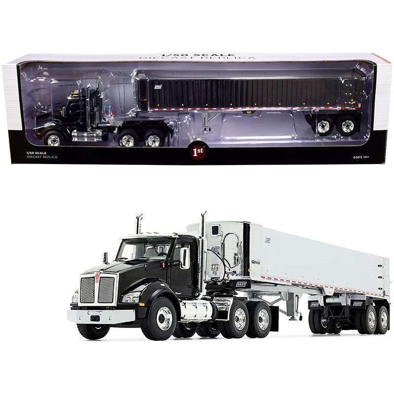 Kenworth T880 Day Cab with East Genesis End Dump Trailer Black and Chrome 1/50 Diecast Model by First Gear - First Gear - ModelCars.com