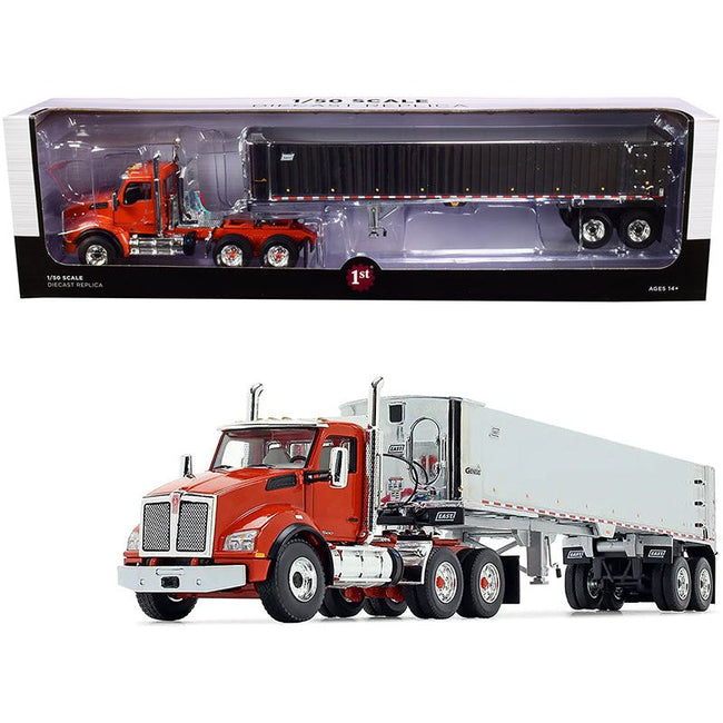 Kenworth T880 Day Cab with East Genesis End Dump Trailer Burnt Orange and Chrome 1/50 Diecast Model by First Gear - First Gear - ModelCars.com
