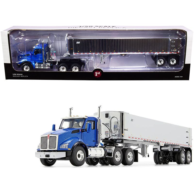 Kenworth T880 Day Cab with East Genesis End Dump Trailer Surf Blue Metallic and Chrome 1/50 Diecast Model by First Gear - First Gear - ModelCars.com