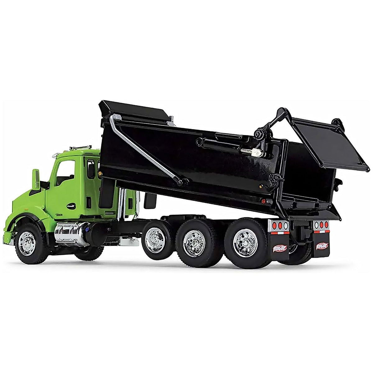 Kenworth T880 Day Cab with Rogue Transfer Dump Body Truck Lime Green and Black 1/64 Diecast Model by DCP/First Gear-First Gear-ModelCars.com