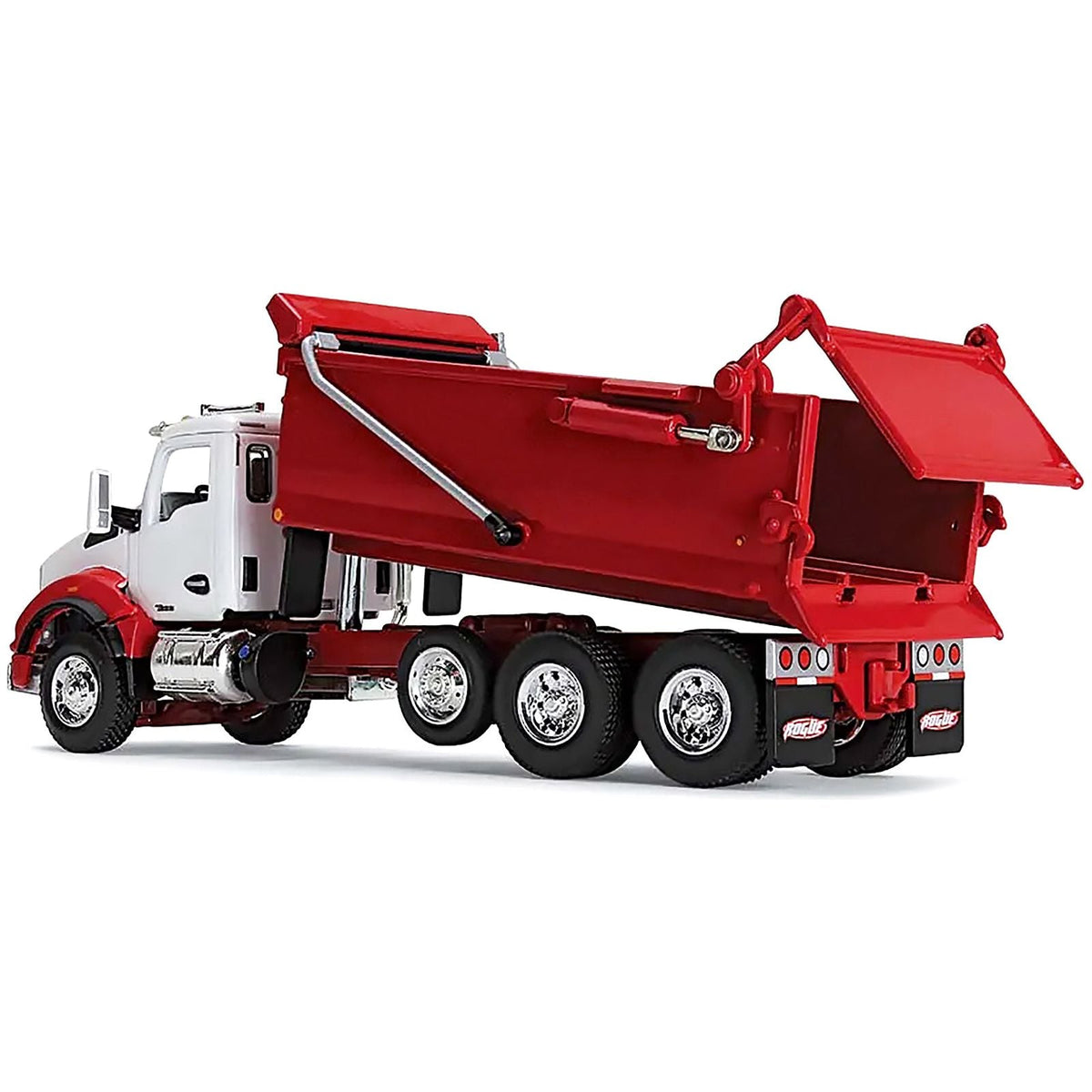 Kenworth T880 Day Cab with Rogue Transfer Dump Body Truck White and Viper Red 1/64 Diecast Model by DCP/First Gear-First Gear-ModelCars.com