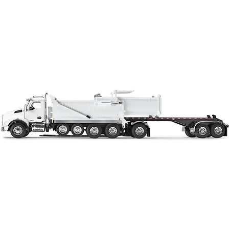 Kenworth T880 Quad-Axle Dump Truck and Rogue Transfer Tandem-Axle Dump Trailer Viper White 1/64 Diecast Model by DCP/First Gear-First Gear-ModelCars.com