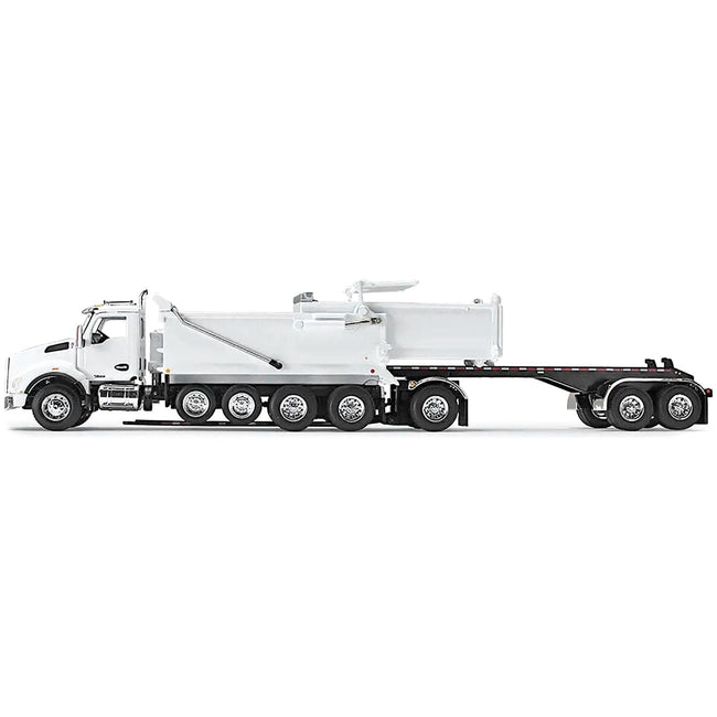 Kenworth T880 Quad - Axle Dump Truck and Rogue Transfer Tandem - Axle Dump Trailer Viper White 1/64 Diecast Model by DCP/First Gear - First Gear - ModelCars.com