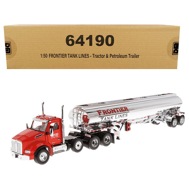 Kenworth T880 SBFA Tandem Day Cab Truck with Pusher Axle and Heil FD9300/DT - C4 Petroleum Tanker Trailer "Frontier Tank Lines" Red and Chrome "Transport Series" Limited Edition to 500 pieces Worldwide 1/50 Diecast Model by Diecast Masters - Diecast Masters - ModelCars.com