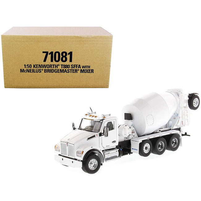 Kenworth T880 SFFA with McNeilus Bridgemaster Concrete Mixer White "Transport Series" 1/50 Diecast Model by Diecast Masters-Diecast Masters-ModelCars.com