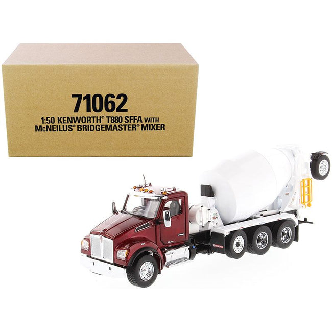 Kenworth T880 SFFA with McNeilus Bridgemaster Mixer Truck Radiant Red and White 1/50 Diecast Model by Diecast Masters-Diecast Masters-ModelCars.com
