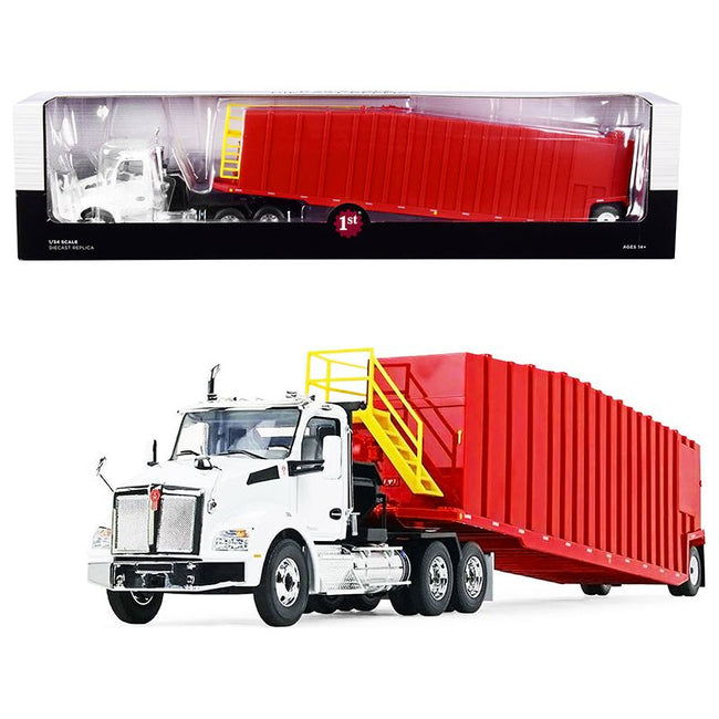 Kenworth T880 Winch Truck with Pinnacle Frac Tank Trailer White and Viper Red 1/34 Diecast Model by First Gear - First Gear - ModelCars.com