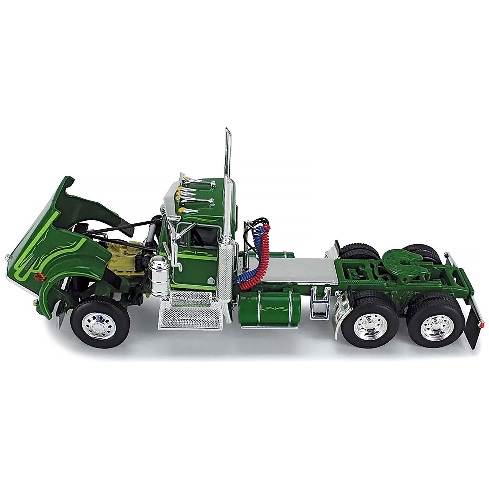 Kenworth W900A Day Cab and Wilson Silverstar Livestock Tandem - Axle Trailer Neon and Dark Green 1/64 Diecast Model by DCP/First Gear - First Gear - ModelCars.com