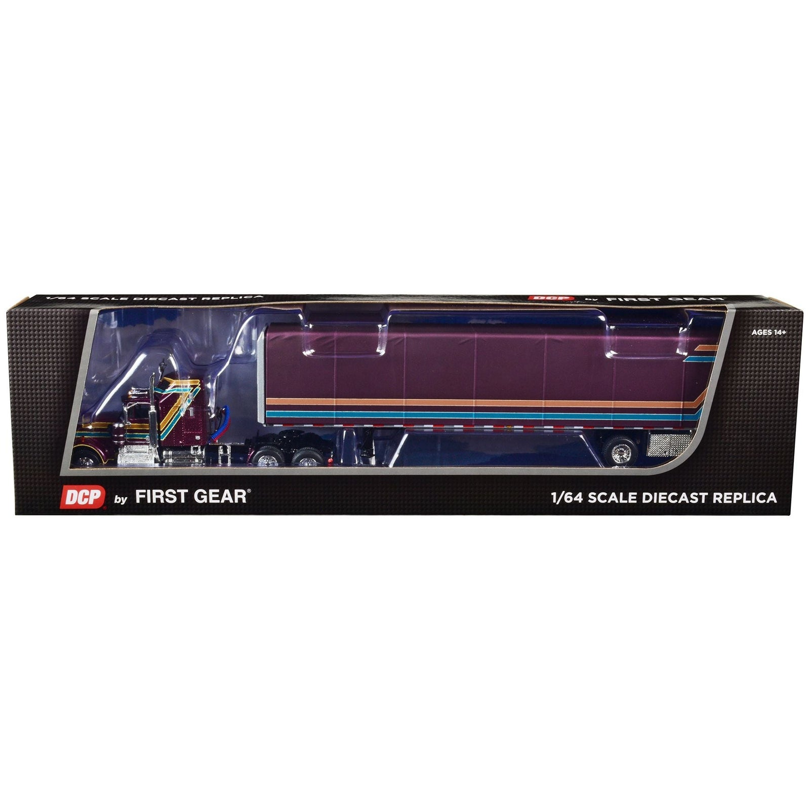 Kenworth W900A with 60" Aerodyne Sleeper and Utility 53' ABS Spread - Axle Roll Tarp Trailer Plum Purple with Stripes 1/64 Diecast Model by DCP/First Gear - First Gear - ModelCars.com