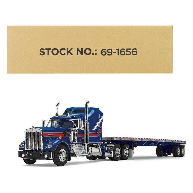 Kenworth W900A with Aerodyne Sleeper and 53' Wilson Roadbrute Flatbed Trailer Blue with Red Stripes "Liberty" 1/64 Diecast Model by DCP/First Gear - First Gear - ModelCars.com