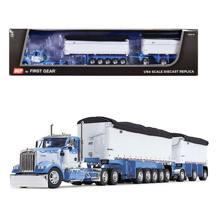 Kenworth W900L Day Cab and East Michigan Series 31' and 20' End Dump Trailers Wisteria Blue and White 1/64 Diecast Model by DCP/First Gear - First Gear - ModelCars.com
