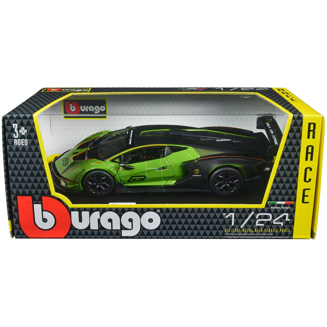 Lamborghini Essenza SCV12 63 Green Metallic and Black "Squadra Corse" "Race" Series 1/24 Diecast Model Car by Bburago - Bburago - ModelCars.com