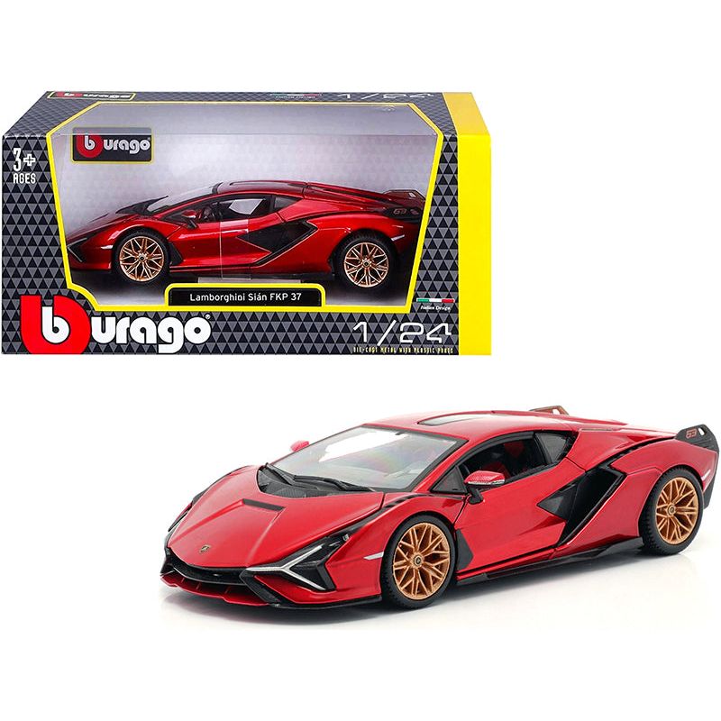 Lamborghini Sian FKP 37 Candy Red with Copper Wheels 1/24 Diecast Model Car by Bburago-Bburago-ModelCars.com