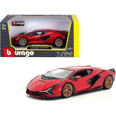 Lamborghini Sian FKP 37 Candy Red with Copper Wheels 1/24 Diecast Model Car by Bburago-Bburago-ModelCars.com