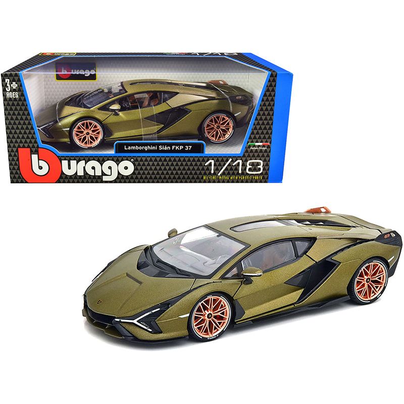 Lamborghini Sian FKP 37 Matt Green Metallic with Copper Wheels 1/18 Diecast Model Car by Bburago - Bburago - ModelCars.com