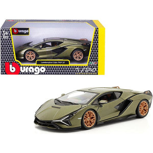 Lamborghini Sian FKP 37 Matt Green Metallic with Copper Wheels 1/24 Diecast Model Car by Bburago - Bburago - ModelCars.com