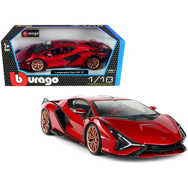 Lamborghini Sian FKP 37 Red with Copper Wheels 1/18 Diecast Model Car by Bburago - Bburago - ModelCars.com