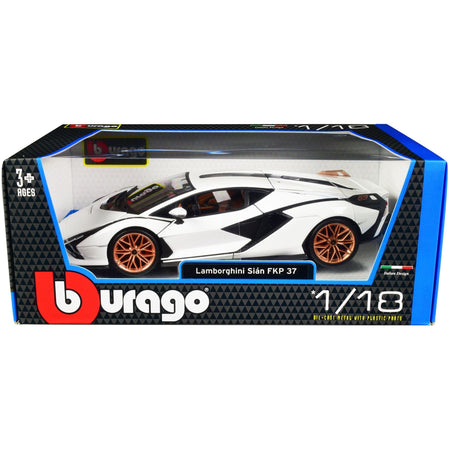 Lamborghini Sian FKP 37 White with Copper Wheels 1/18 Diecast Model Car by Bburago - Bburago - ModelCars.com