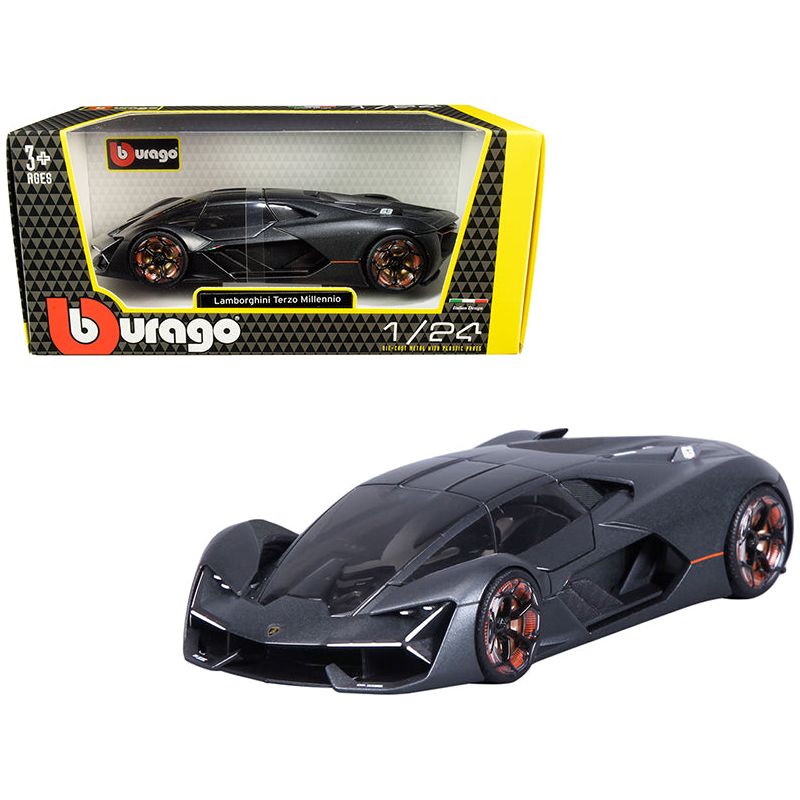 Lamborghini Terzo Millennio Dark Gray Metallic with Black Top and Carbon Accents 1/24 Diecast Model Car by Bburago - Bburago - ModelCars.com