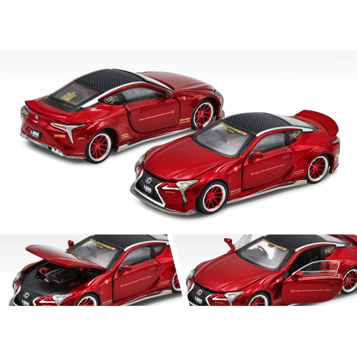 Lexus LC500 LB Works RHD (Right Hand Drive) Red Metallic with Carbon Top and Graphics Limited Edition to 1200 pieces 1/64 Diecast Model Car by Era Car-Era Car-ModelCars.com