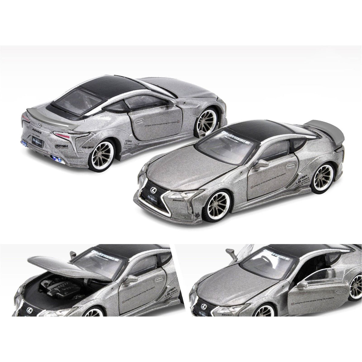 Lexus LC500 LB Works RHD (Right Hand Drive) Silver Metallic with Black Top and Graphics Limited Edition to 1200 pieces 1/64 Diecast Model Car by Era Car-Era Car-ModelCars.com