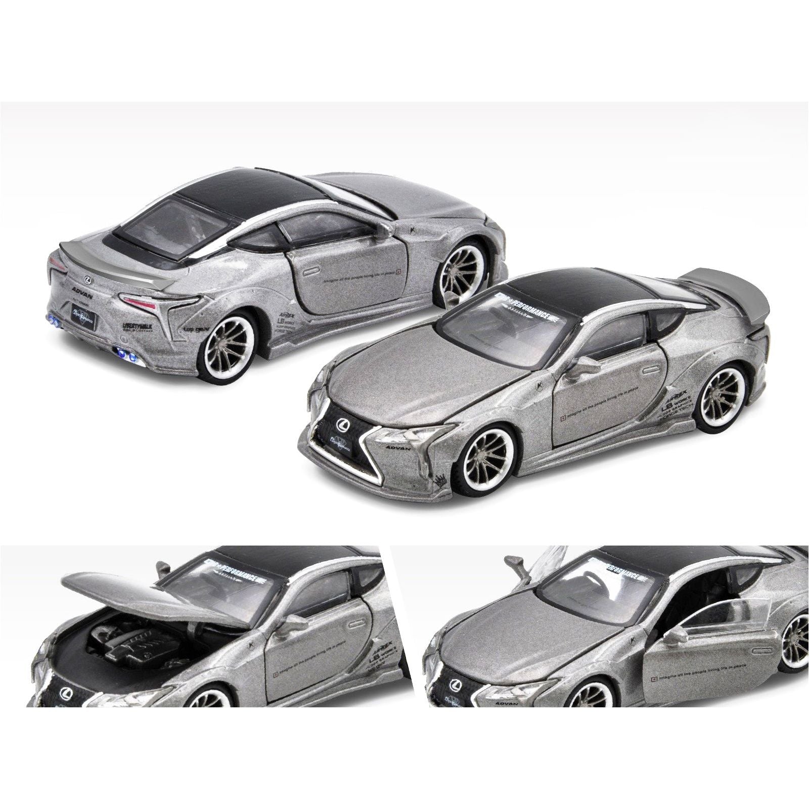 Lexus LC500 LB Works RHD (Right Hand Drive) Silver Metallic with Black Top and Graphics Limited Edition to 1200 pieces 1/64 Diecast Model Car by Era Car - Era Car - ModelCars.com