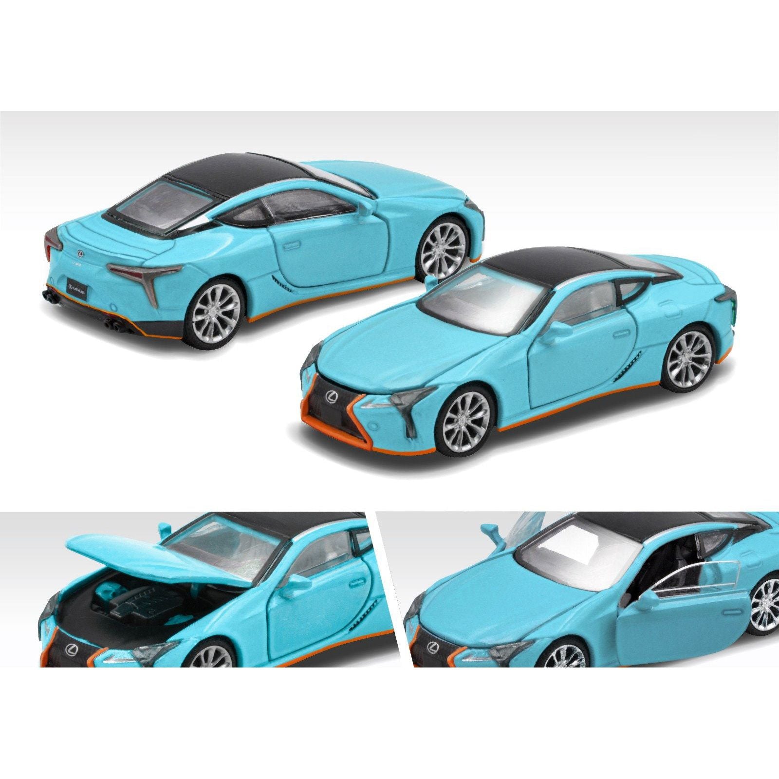 Lexus LC500 RHD (Right Hand Drive) "Goes Semi - Gulf" Light Blue with Black Top and Orange Accents Limited Edition to 720 pieces 1/64 Diecast Model Car by Era Car - Era Car - ModelCars.com