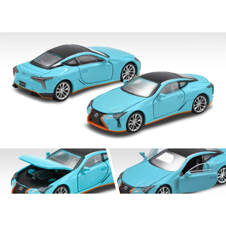 Lexus LC500 RHD (Right Hand Drive) "Goes Semi - Gulf" Light Blue with Black Top and Orange Accents Limited Edition to 720 pieces 1/64 Diecast Model Car by Era Car - Era Car - ModelCars.com