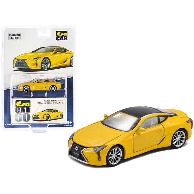 Lexus LC500 Yellow Metallic with Black Top and White Interior "1st Special Edition" Limited Edition to 960 pieces 1/64 Diecast Model Car by Era Car-Era Car-ModelCars.com