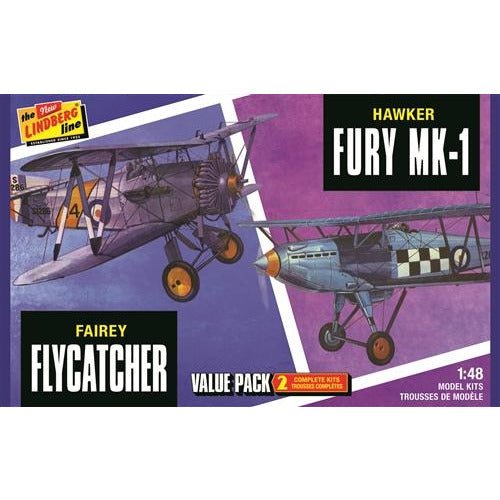 Lindberg Fairey Flycatcher & Hawker Fury 2-PACK 1/48 Scale Model Kit-Lindberg-ModelCars.com