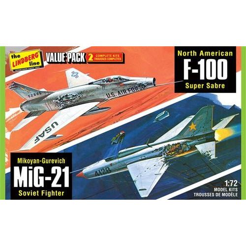 Lindberg Vietnam Era Fighters (F - 100 Supersabre & Mig - 21BD) 2 Pack 1/72 Scale Model Kit - Lindberg - ModelCars.com