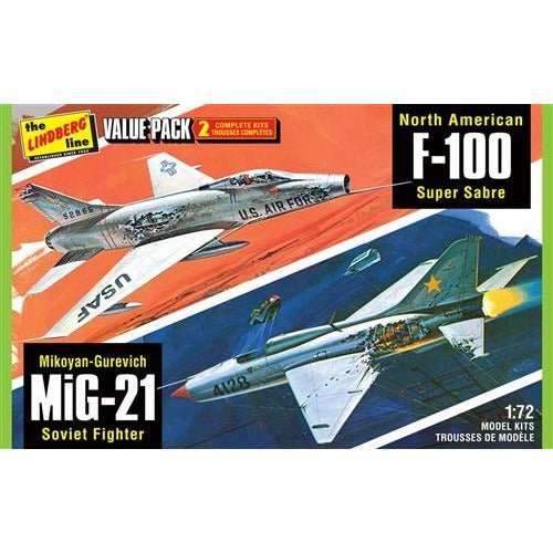 Lindberg Vietnam Era Fighters (F-100 Supersabre & Mig-21BD) 2 Pack 1/72 Scale Model Kit-Lindberg-ModelCars.com