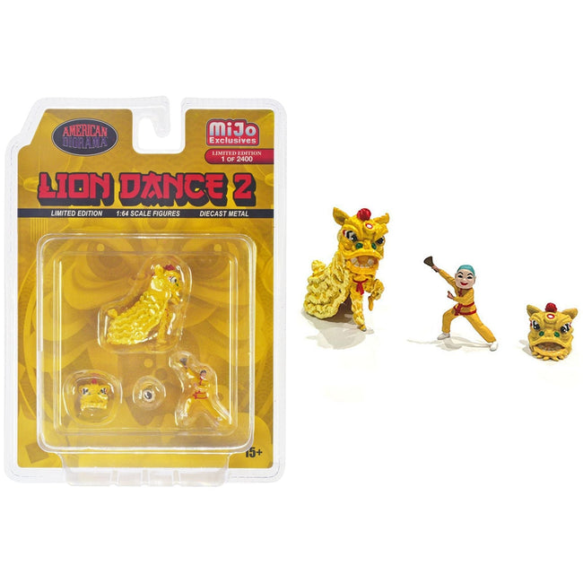 "Lion Dance 2" 4 piece Diecast Figure Set (1 Figures 1 Lion 2 Accessories) Limited Edition to 2400 pieces Worldwide for 1/64 Scale Models by American Diorama-American Diorama-ModelCars.com