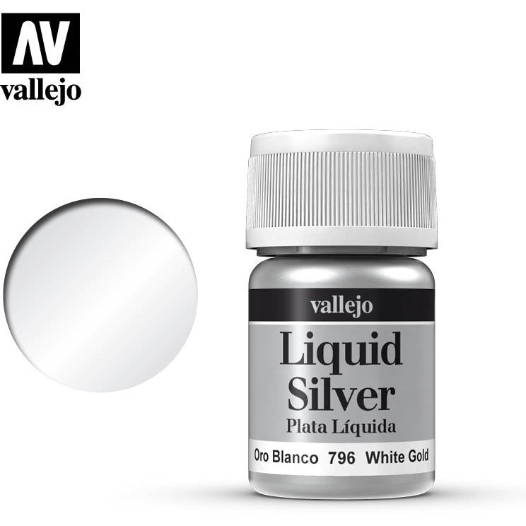 Vallejo Liquid Gold White Gold 70796 is available in 35 ml pots